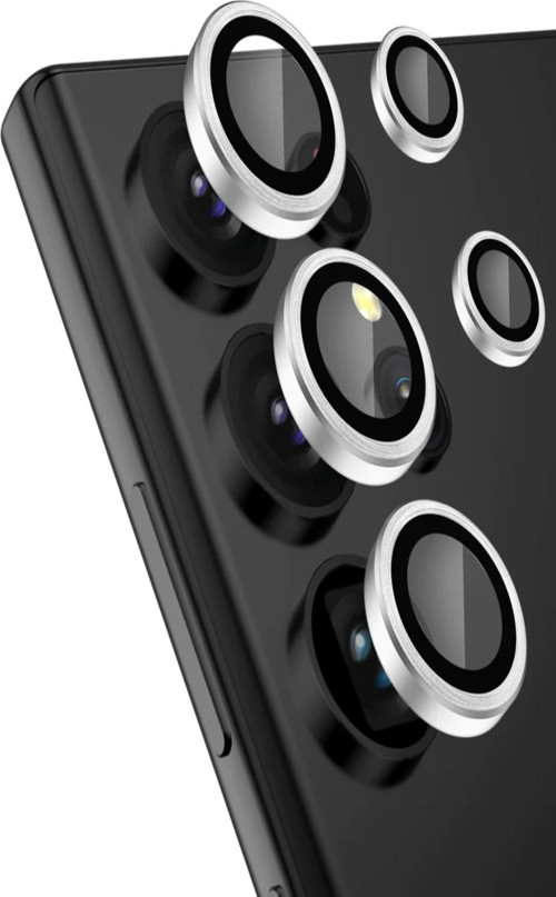 Samsung Galaxy S23 Ultra Alüminyum Alaşım Temperli Cam Kamera Lens Koruyucu - Gümüş