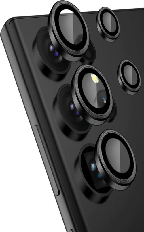 Samsung Galaxy S23 Ultra Alüminyum Alaşım Temperli Cam Kamera Lens Koruyucu - Siyah