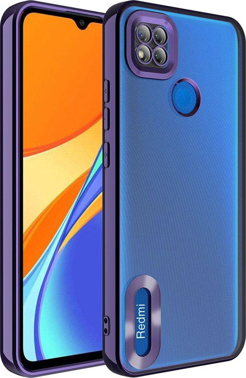 Xiaomi Redmi 9C Yanları Renkli Lens Korumalı Logo Gösteren Şeffaf Luxury Silikon Kılıf - Mor