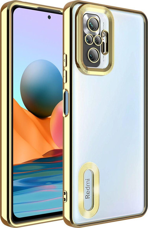 Xiaomi Redmi Note 10 Pro Yanları Renkli Lens Korumalı Logo Gösteren Luxury Silikon Kılıf - Gold
