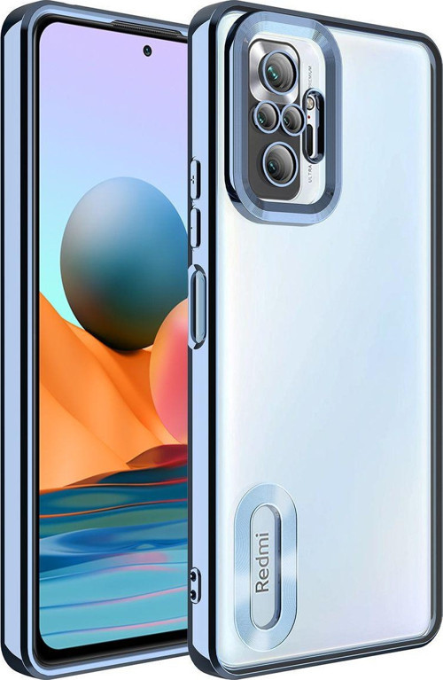 Xiaomi Redmi Note 10 Pro Yanları Renkli Lens Korumalı Logo Gösteren Luxury Silikon Kılıf - Mavi