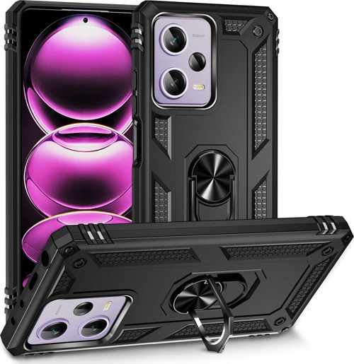 Xiaomi Redmi Note 12 Pro 5G Kapak Military Yüzüklü Stantlı Panzer Tank Kılıf - Siyah