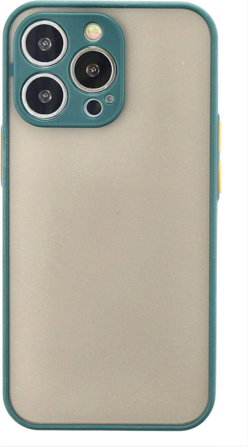 Apple iPhone 14 ProMax Kılıf Kamera Korumalı Kenarlı Renkli Düğmeli Arkası Mat Arka Kapak - Yeşil