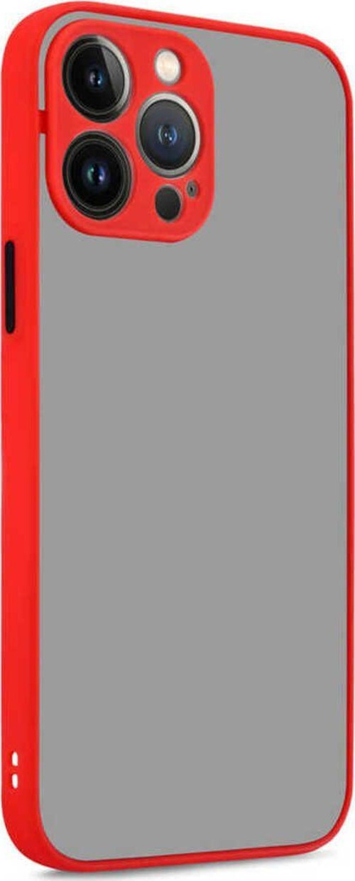 Apple iPhone 13 ProMax Kamera Korumalı Silikon Renkli Düğmeli Arkası Mat Arka Kılıf - Kırmızı