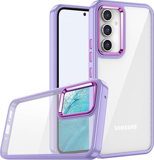 Samsung Galaxy A04S Kapak Metal Kamera Korumalı Arkası Şeffaf Silikon Kılıf - Lila