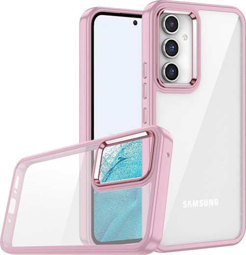 Samsung Galaxy A04S Kapak Metal Kamera Korumalı Arkası Şeffaf Silikon Kılıf - Rose Gold