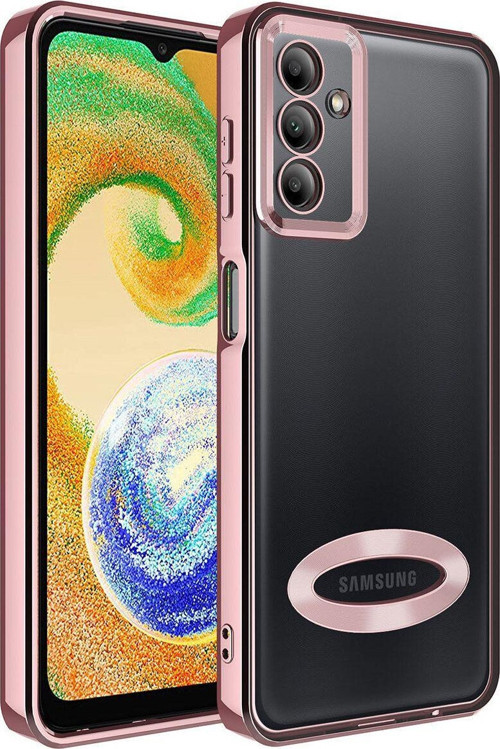 Samsung Galaxy A24 Yanları Renkli Lens Korumalı Logo Gösteren Luxury Silikon Kılıf - Rose Gold