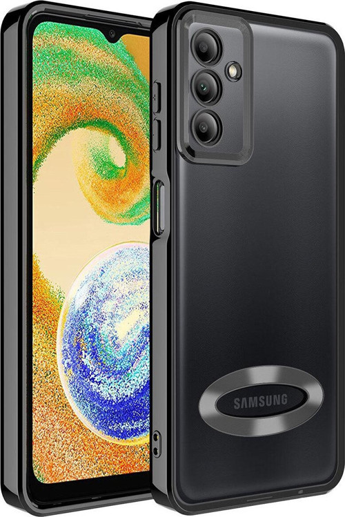 Samsung Galaxy A24 Yanları Renkli Lens Korumalı Logo Gösteren Şeffaf Luxury Silikon Kılıf - Siyah
