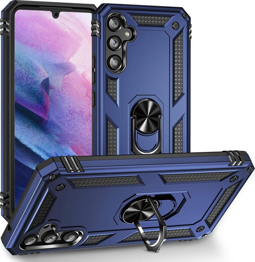 Samsung Galaxy A34 Kapak Military Yüzüklü Stantlı Panzer Tank Kılıf - Lacivert