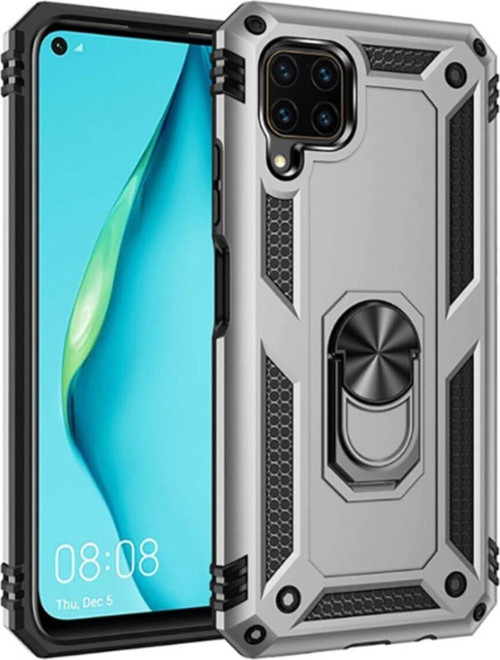 Huawei P40 Lite Kapak Yüzüklü Stantlı Panzer Tank Kılıf - Gri