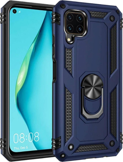 Huawei P40 Lite Kapak Yüzüklü Stantlı Panzer Tank Kılıf - Lacivert