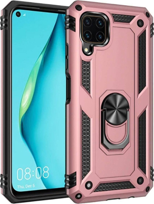 Huawei P40 Lite Kapak Yüzüklü Stantlı Panzer Tank Kılıf - Rose Gold