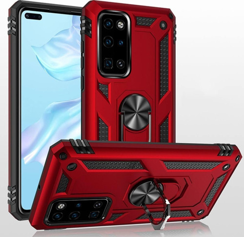 Huawei P40 Pro Kapak Yüzüklü Stantlı Panzer Tank Kılıf - Kırmızı