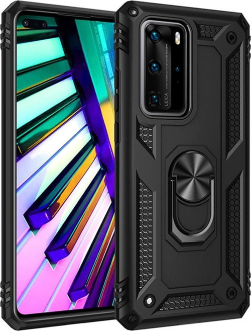 Huawei P40 Pro Kapak Yüzüklü Stantlı Panzer Tank Kılıf - Siyah