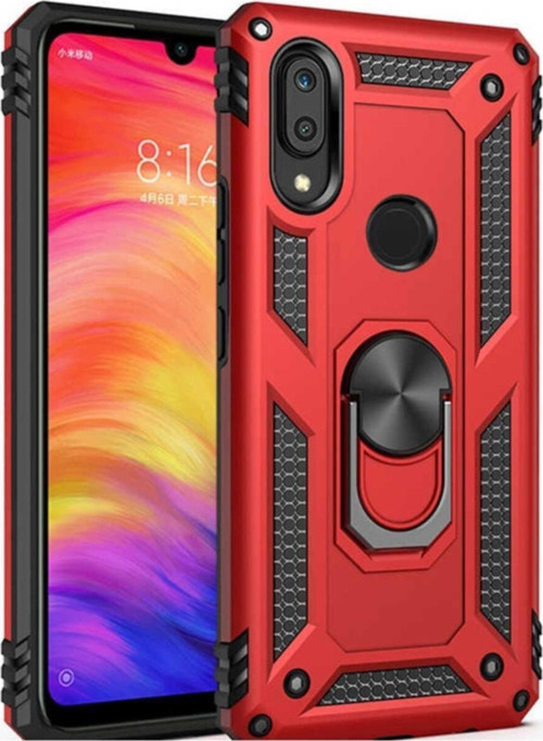 Huawei Y6 2019 Kapak Yüzüklü Stantlı Panzer Tank Kılıf - Kırmızı
