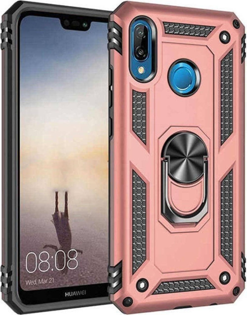 Huawei Y6 2019 Kapak Yüzüklü Stantlı Panzer Tank Kılıf - Rose Gold
