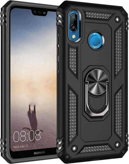 Huawei Y6 2019 Kapak Yüzüklü Stantlı Panzer Tank Kılıf - Siyah