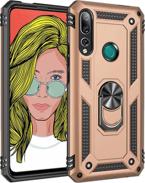 Huawei Y9 Prime 2019 Kapak Yüzüklü Stantlı Panzer Tank Kılıf - Gold