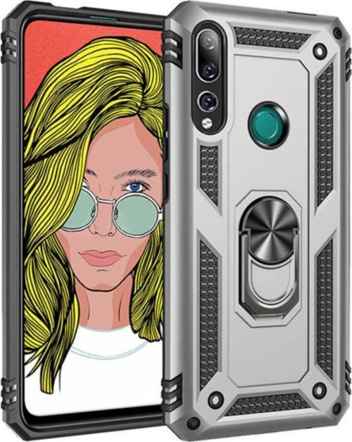 Huawei Y9 Prime 2019 Kapak Yüzüklü Stantlı Panzer Tank Kılıf - Gri