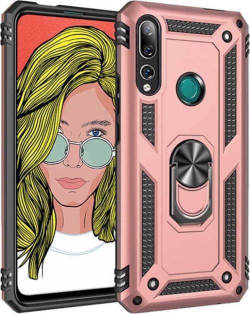 Huawei Y9 Prime 2019 Kapak Yüzüklü Stantlı Panzer Tank Kılıf - Rose Gold