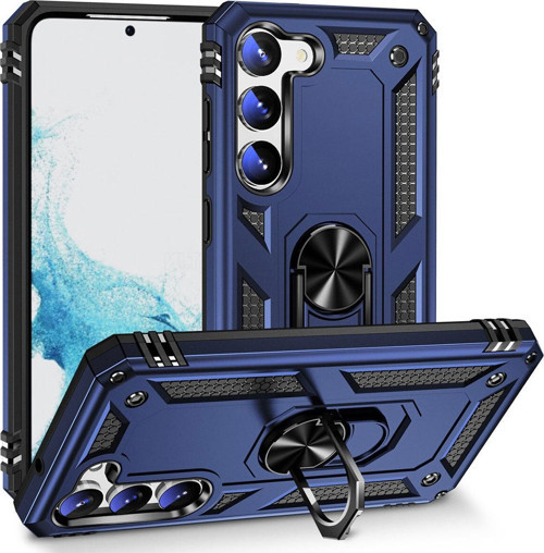 Samsung Galaxy S23 Plus Kapak Military Yüzüklü Stantlı Panzer Tank Kılıf - Lacivert