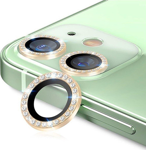 Iphone 12 Mini Taşlı Tasarım Temperli Cam Kamera Koruyucu - Gold