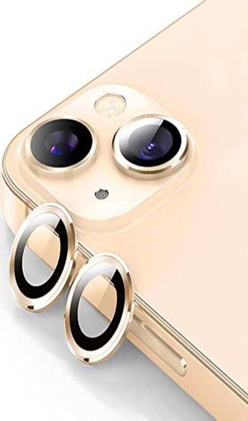 Iphone 13 Uyumlu Alüminyum Alaşım Temperli Cam Kamera Lens Koruyucu - Gold