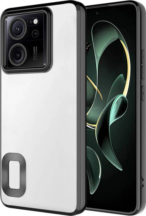 Xiaomi Mi 13T Yanları Renkli Lens Korumalı Logo Gösteren Şeffaf Luxury Silikon Kılıf - Siyah