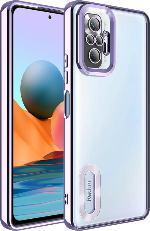 Xiaomi Redmi Note 10 Pro Yanları Renkli Lens Korumalı Logo Gösteren Luxury Silikon Kılıf - Lila