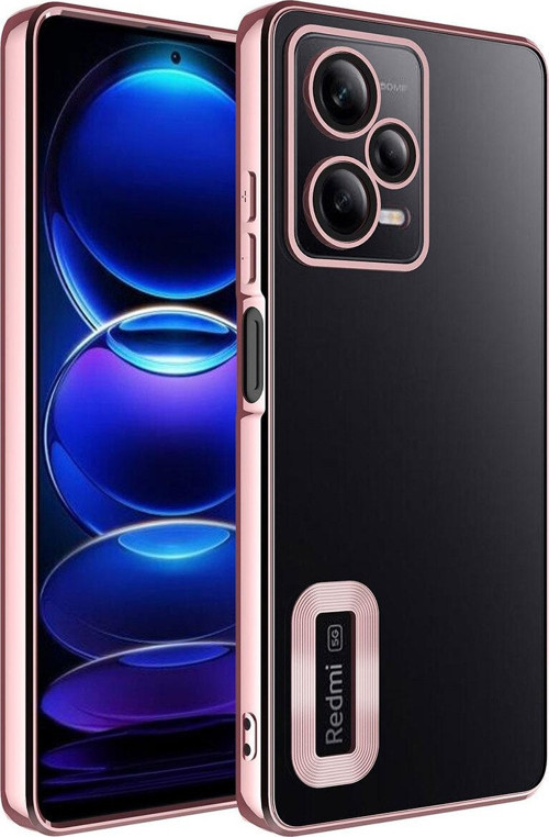 Xiaomi Redmi Note 12 Pro 5G Yanları Renkli Lens Korumalı Logo Gösteren Luxury Kılıf - Rose Gold