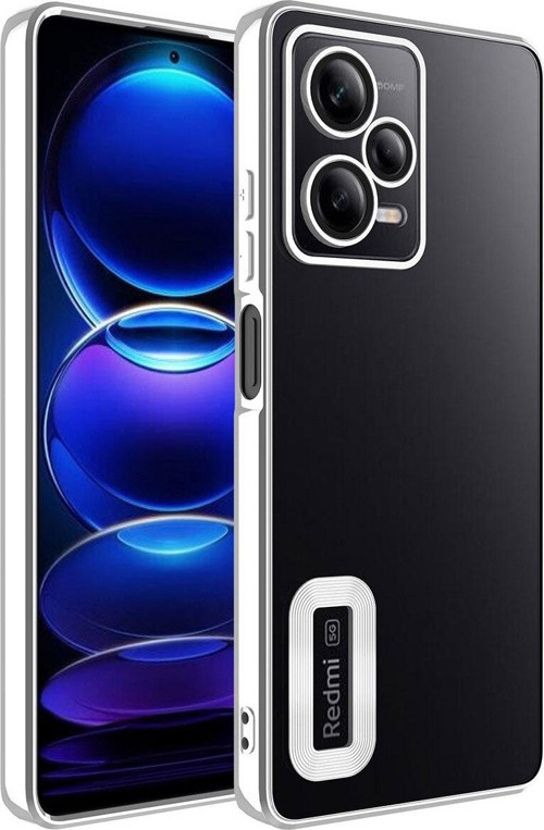 Xiaomi Redmi Note 12 Pro 5G Yanları Renkli Lens Korumalı Logo Gösteren Luxury Silikon Kılıf - Gri