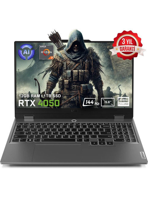 LOQ 15ARP9 83JC00E3TR FR63 AMD Ryzen 7-7435HS 12 GB DDR5 4 TB SSD RTX4050 6GB 105W 15.6" 144Hz FHD Yok (Free Dos) Gaming Laptop