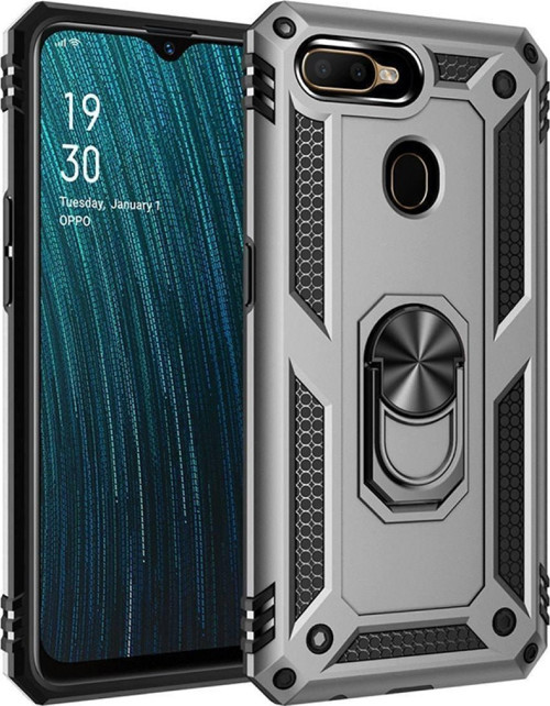 Oppo Ax7 Kapak Yüzüklü Stantlı Panzer Tank Kılıf - Gri