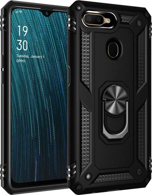 Oppo Ax7 Kapak Yüzüklü Stantlı Panzer Tank Kılıf - Siyah