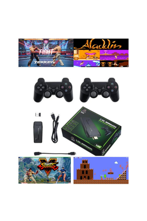 Oyun Konsolu 2.4G Kablosuz Çift Kol Nostaljik Oyunlar 4K Game Stick 10.000 Oyun Atari Gaming Atari