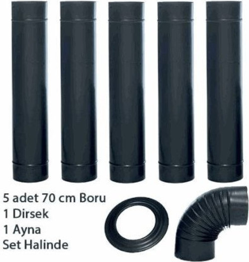 Siyah Mat Soba Borusu -Dirsek Mat Siyah Soba Borusu Mat Dirsek 5 Adet Boru 1 Dirsek