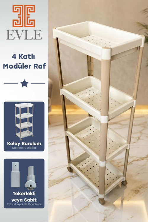 4 Katlı Tekerlekli Modüler Raf Ünitesi - Çok Amaçlı Mutfak Banyo Balkon Düzenleyici