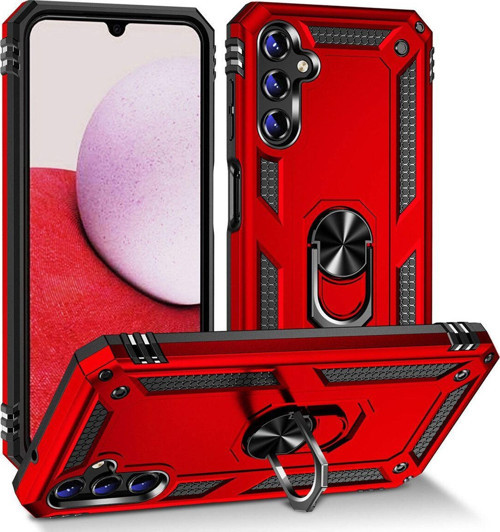 Samsung Galaxy A14 Kapak Military Yüzüklü Stantlı Panzer Tank Kılıf - Kırmızı
