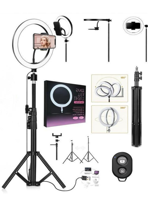 10 Inç Led Ring Light 26 Cm Youtuber Makyaj Selfie Video Işığı 2.1M Tripodlu Telefon Tutucu