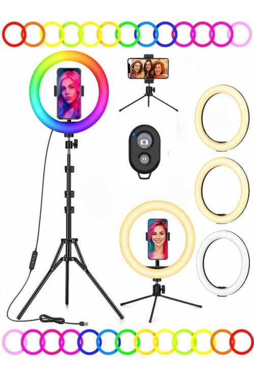 10 Inç 26 Cm Rgb Ring Light Çok Renkli Tripodlu Tiktok & Youtuber Işığı, Kumanda Hediyeli