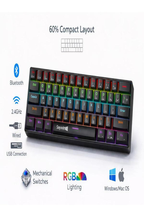 Rgb Blue Switch Mekanik Gaming Klavye Bluetooth 2.4Ghz Kablosuz Usb Windows Mac Uyumlu