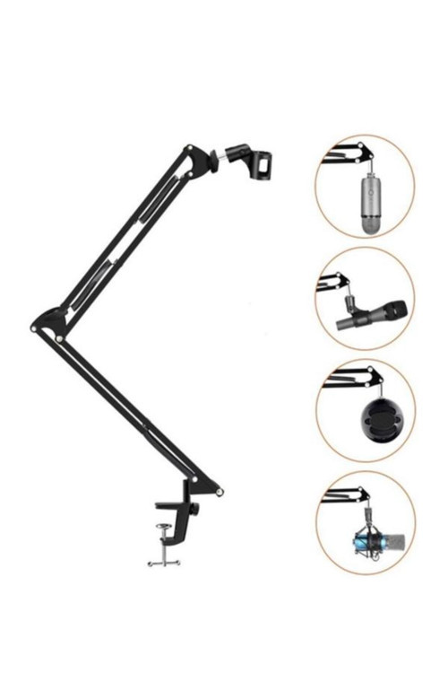 Ayarlanabilir Masa Tipi Mikrofon Standı (35X35 Cm) Yaylı Kol, Dayanıklı Metal Yapı