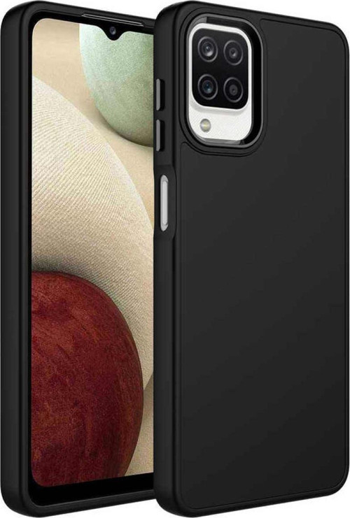Samsung Galaxy A22 Kapak Renkli Metal Kamera Çerçeveli Class Içi Kadife Lasnman Kılıf - Siyah