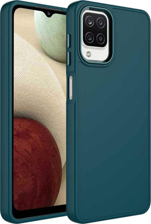 Samsung Galaxy A22 Kapak Renkli Metal Kamera Çerçeveli Class Içi Kadife Lasnman Kılıf - Yeşil