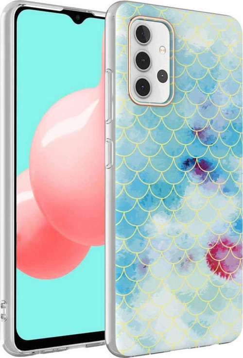 Samsung Galaxy A32 4g Kapak Palık Pullu Desenli Parlak Silikon Kılıf - Mavi