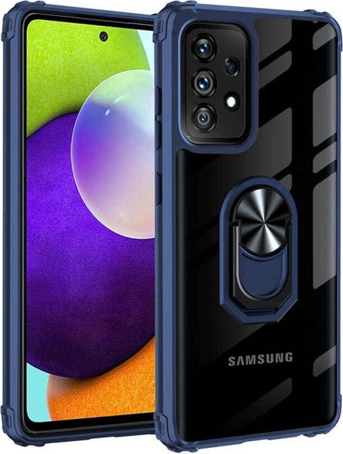 Samsung Galaxy A32 4g Kapak Şeffaf Yüzüklü Kenar Korumalı Standlı Kılıf - Lacivert