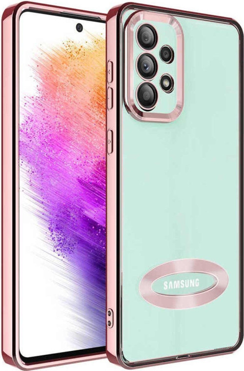 Samsung Galaxy A32 Kapak Yanları Renkli Lens Korumalı Logo Gösteren Luxury Silikon Kılıf - Rose
