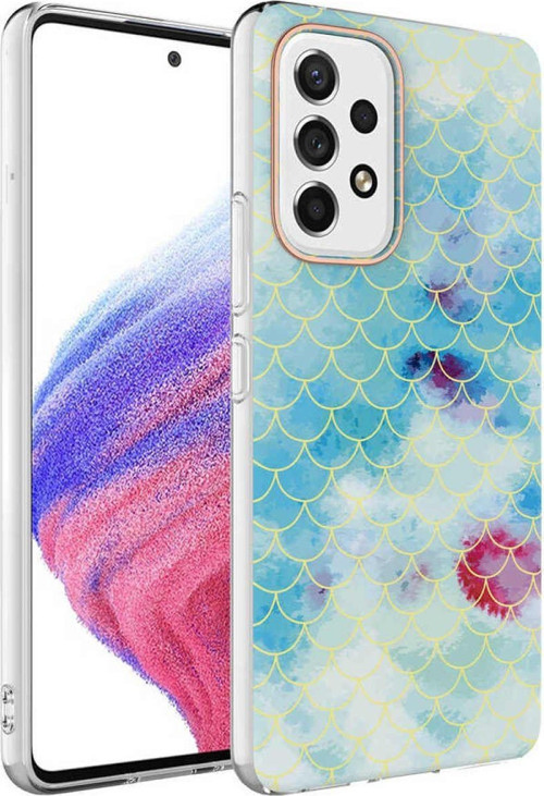 Samsung Galaxy A33 5g Kapak Palık Pullu Desenli Parlak Silikon Kılıf - Mavi