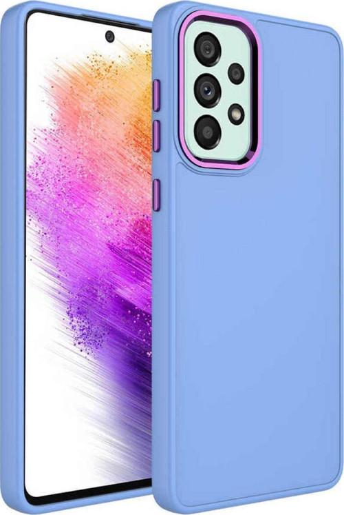 Samsung Galaxy A33 Kapak Renkli Metal Kamera Çerçeveli Class Içi Kadife Lasnman Kılıf - Lila