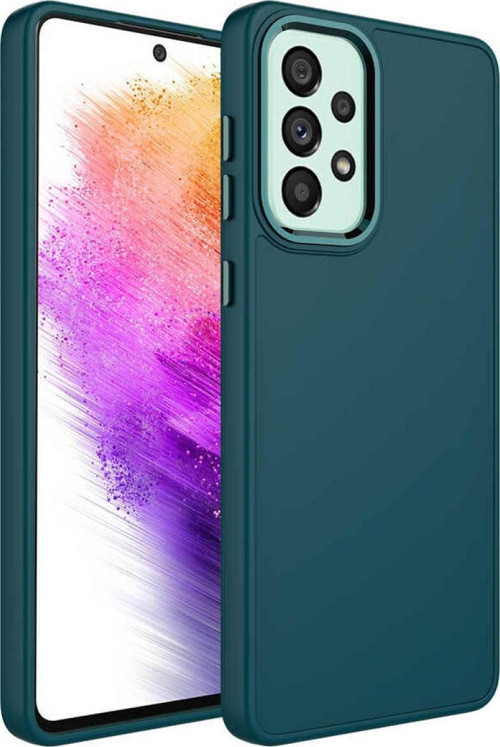 Samsung Galaxy A33 Kapak Renkli Metal Kamera Çerçeveli Class Içi Kadife Lasnman Kılıf - Yeşil